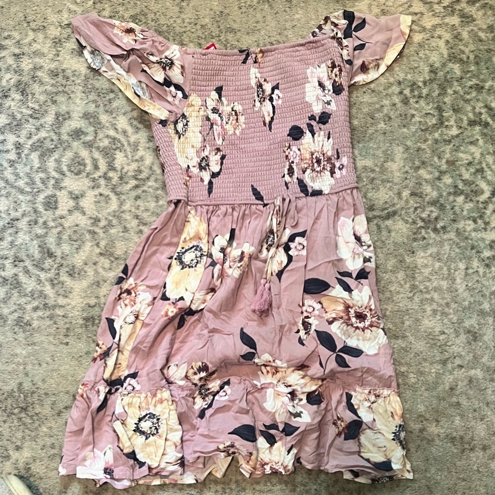 Light purple floral off the shoulder dress with tags